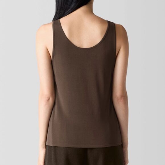 EILEEN FISHER 100% Silk Stretch Jersey Scoop Neck Tank Brown Women’s Size PM - Picture 2 of 7